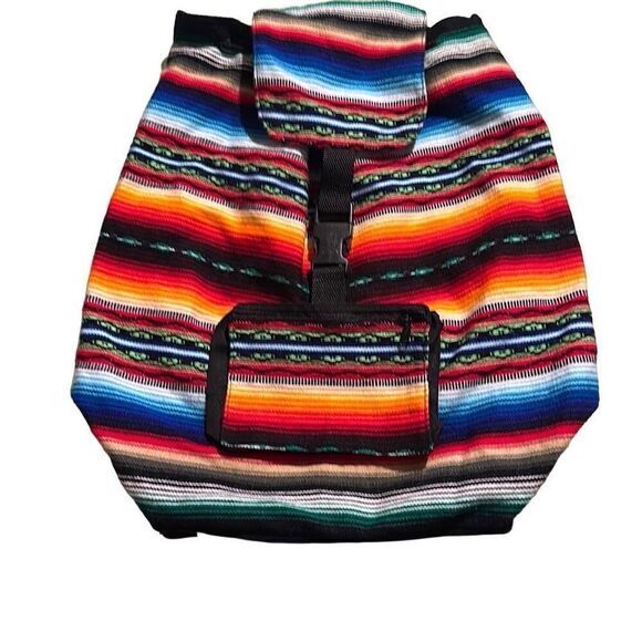 "NEW" Striped Multicolor Drawstring Tribal Peruvian Boho Backpack Unisex OS - Picture 1 of 13